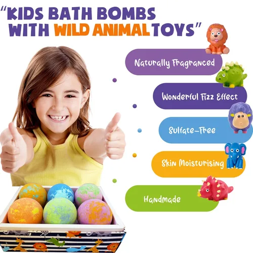 Miniatura 4 de Bombas de baño para niños con juguetes en el interior – Baño orgánico de burbujas con juguetes de animales de la selva. Pelotas de baño de spa