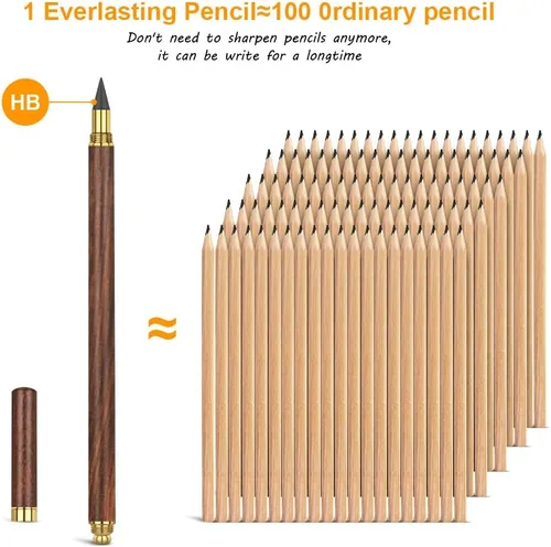 Miniatura 3 de HOTUT Lápices sin tinta, 3 lápices eternos de madera, lápices infinitos de madera, grafito con carcasa de madera, reutilizables, para escribir