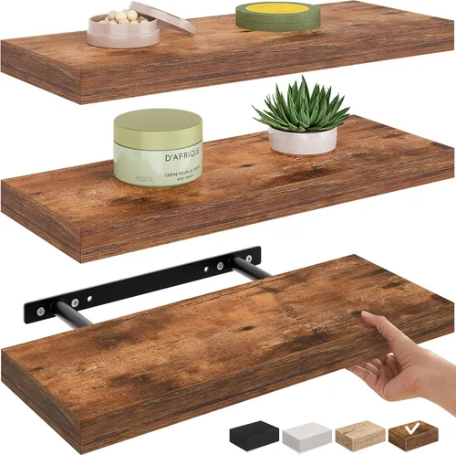 Miniatura 40 de Ballucci Estantes flotantes, juego de 2 estantes de pared de madera de 24 pulgadas, con soportes invisibles para baño, sala de estar, dormitorio