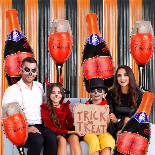 Miniatura 4 de Juego de 6 globos de Halloween, champán rojo y globos de copa de vino para decoraciones de fiesta de Halloween (champán)