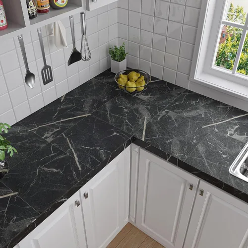 Miniatura 5 de VaryStyle - Azulejos de mármol negro para despegar y pegar, impermeables, de vinilo, para cocina y baño, amigables para inquilinos, adhesivos