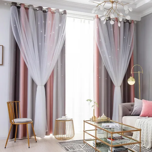 Miniatura 18 de Loyala Cortinas opacas de doble capa con diseño de estrellas para dormitorio de niños, bonitas, 63 pulgadas de largo, juego de 2 paneles, beige, 42