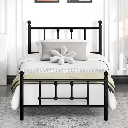 LEVELEVE 14 Inch Twin Size Victorian Vintage Metal Platform Bed Frame with Headboard and Footboard, Underbed Storage, No Box Spring Needed, Easy