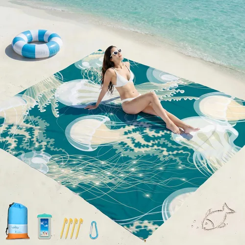 Miniatura 8 de Famstar Beach Blanket Oversized Extra Large 78"X81"/10'X9',Waterproof Sandproof Beach Blanket 2-8 Adults Lightweight Durable for Travel Camping