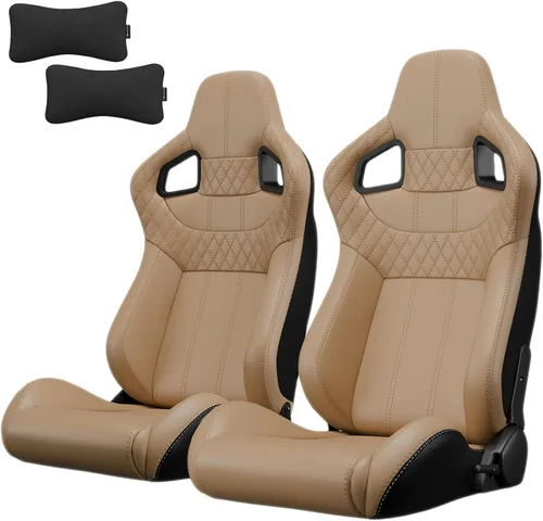 Miniatura 11 de 2 piezas de asientos universales de carreras con deslizadores de doble bloqueo, 1 par de asientos de cubo de cuero PVC con dos almohadas de Negro