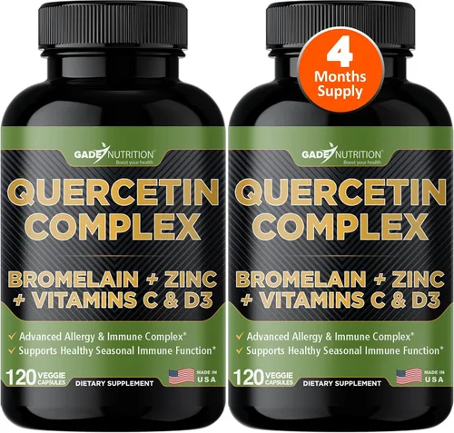 Miniatura 11 de Gade Nutrition Quercetina orgánica con bromelina vitamina C y zinc Suplemento de apoyo inmunológico Quercetina 500mg Cápsulas Bioflavonoides