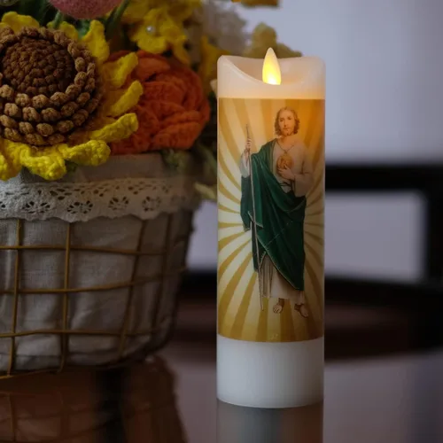 Miniatura 5 de NONNO & ZGF - Vela de oración sin llama de San Judas, cera real, mecha en movimiento, velas de devoción a San Judas operadas por batería con función