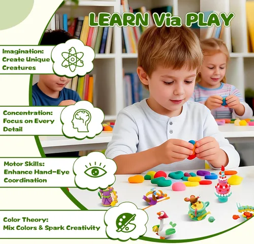 Miniatura 3 de Kit de arcilla seca al aire para niños, kits de manualidades de arcilla temática, figuras de historia, 12 cajas de arcilla de modelado