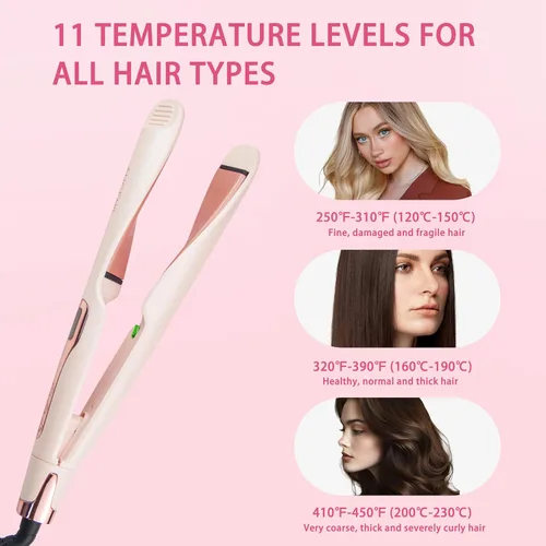 Miniatura 5 de ANGENIL Alisador y rizador de cabello profesional 2 en 1, plancha plana giratoria para mujer, plancha plana redonda rosa de doble voltaje