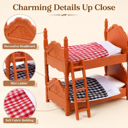 Miniatura 5 de Zerodeko Literas para casa de muñecas, casa de muñecas en miniatura, cama individual con escalera de PVC duradero, muebles de casa de muñecas dobles
