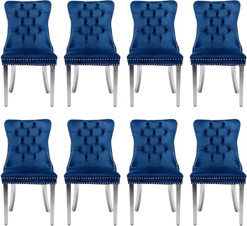 Miniatura 141 de Juego de 2 sillas de comedor tapizadas de terciopelo, sillas laterales de cocina de estilo moderno con ribete de cabeza de clavo y patas de madera
