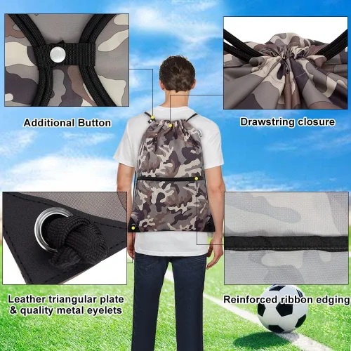 Miniatura 3 de CALACH Mochila deportiva con cordón, bolsa de gimnasio para yoga, viajes, para mujeres y hombres, tamaño grande con bolsillos con cremallera, MARRÓN