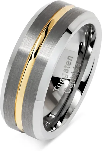 Miniatura 2 de 100S Jewelry Anillos de boda de tungsteno para hombres, de dos tonos plateados, con acabado mate ranurado dorado, talla 6 a 16