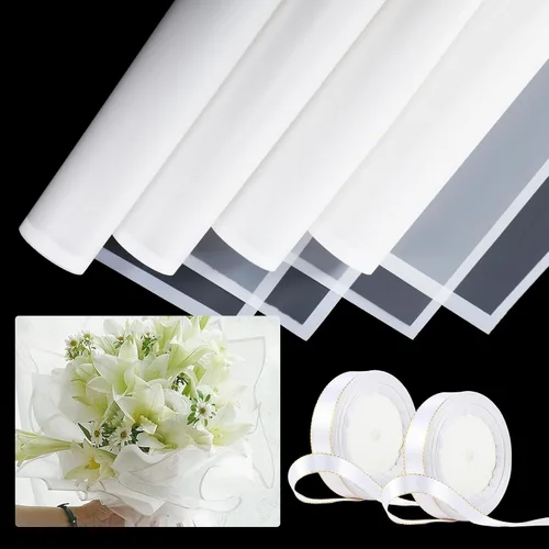 Miniatura 12 de Tenare Juego de papel de regalo de flores y cinta, 36 hojas de papel de regalo de ramo con cinta de satén de doble cara de 50 yardas para regalo