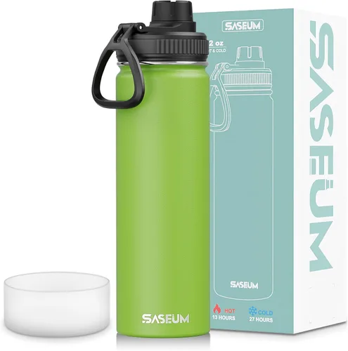Miniatura 23 de SASEUM Botella de agua de acero inoxidable de 12 onzas, botella aislada sin BPA con tapa de boquilla a prueba de fugas, botella de metal de boca