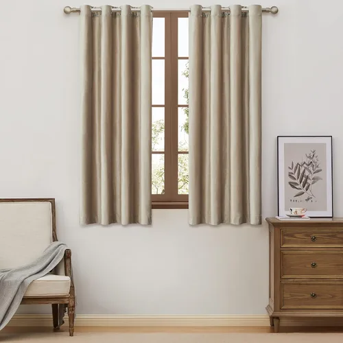 BULBUL - Cortinas de 63 pulgadas de largo en color champán, 2 paneles de terciopelo, cortinas opacas para sala de estar en beige, cortinas de