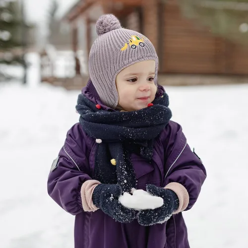 Miniatura 2 de LUCKYBUNNY Gorro de esquí con diseño de excavadora para niños y niños, con forro polar para invierno, gorro de punto para clima frío