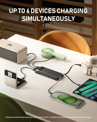 Miniatura 2 de Charmast Cargador portátil con cables incorporados, batería externa delgada de 10,000 mAh, cargador externo de alta velocidad con puerto USB C