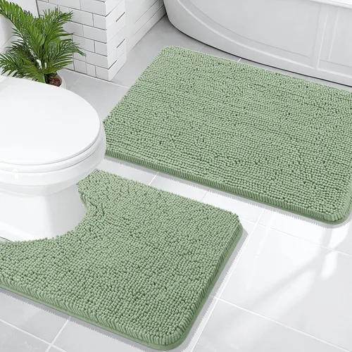 Miniatura 20 de OLANLY Juego de alfombras de baño de 2 piezas, alfombras de baño de chenilla suave y absorbente y alfombra de contorno en forma de U para inodoro