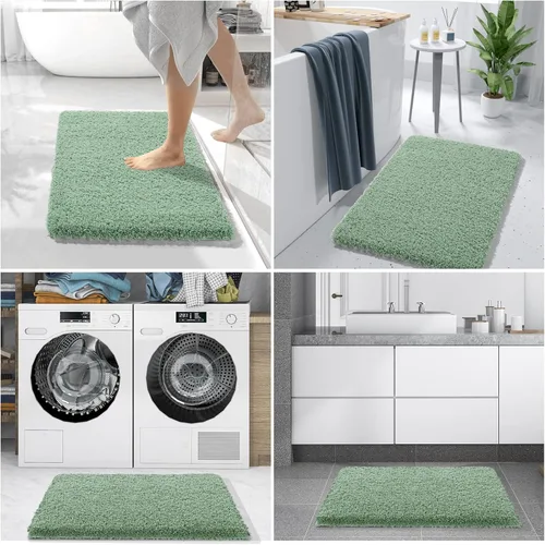 Miniatura 55 de Yimobra Alfombra de baño de felpa esponjosa, súper lanuda suave, cómoda, antideslizante, absorbente de agua, alfombra de baño de microfibra que se