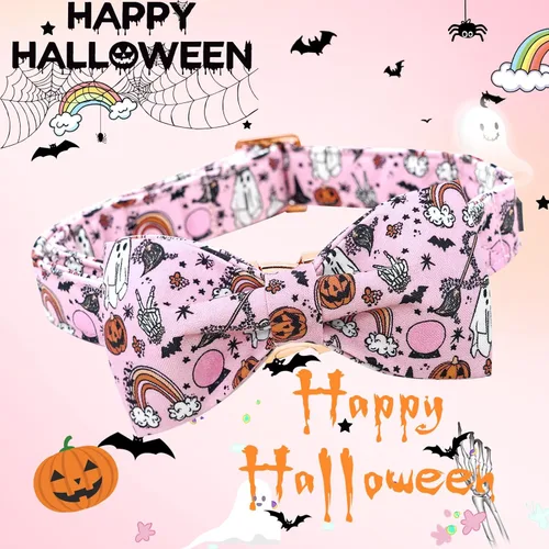 Miniatura 3 de Lionheart glory - Collares de perro de Halloween, collar de perro de otoño, lazo rosa, collar para perros pequeños, niños y niñas, calabaza, arcos