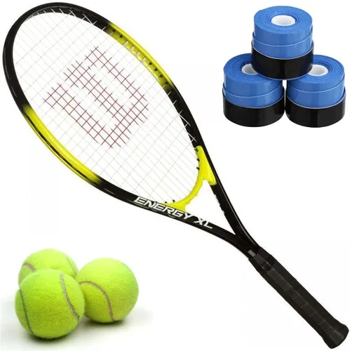 Miniatura 6 de Wilson Energy XL - Kit de inicio de raqueta de tenis de cuerpo largo de aleación de titanio, viene con un paquete de 3 overgrips y una lata