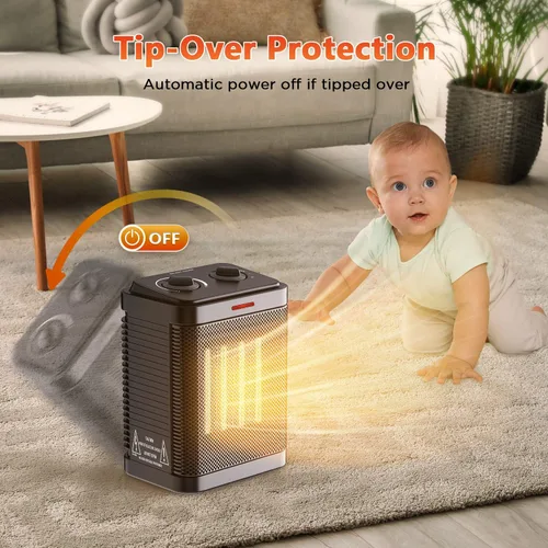 Miniatura 6 de Calentador de espacio para uso en interiores, calentador eléctrico portátil de cerámica de 1500 W, calentador de espacio pequeño con termostato