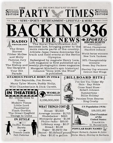 Miniatura 53 de Póster de cumpleaños 96 sin marco, periódico Back In 1930, regalos de feliz cumpleaños 96 para hombres y mujeres, vintage, retro, nacido en 1930