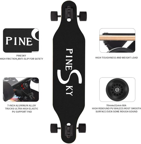 Miniatura 2 de Patineta longboard de 41 pulgadas, 8 capas, de arce natural, patineta completa para andar, cortar, hacer estilo libre y descender colinas