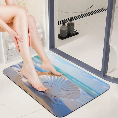 Miniatura 2 de Alfombra de baño Beach Seashell Coastal Florida, absorbente de agua y antideslizante, con temática oceánica, tapete de baño antideslizante para sala