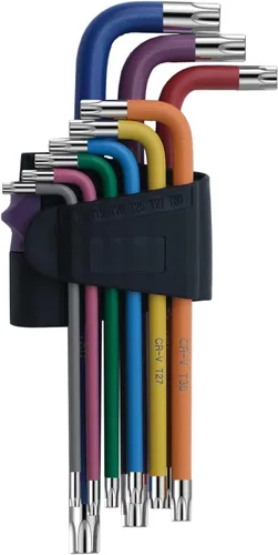 Juego de llaves Allen de 9 piezas, juego de llaves Torx TRX estrella de colores T10, T15, T20, T25, T27, T30, T40, T45, T50 para ensamblaje de
