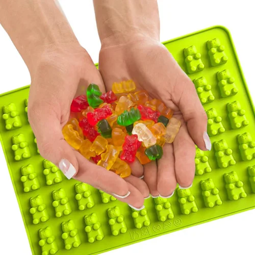 Miniatura 9 de LeLehome Juego de 5 moldes de silicona para gomitas, osos, dinosaurios, animales, donas, 261 cavidades con 2 goteros, antiadherentes, sin BPA