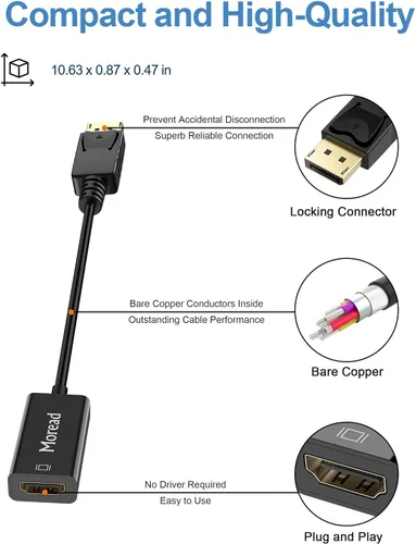 Miniatura 4 de Moread Adaptador 4K DisplayPort (DP) a HDMI, paquete de 2, puerto de pantalla unidireccional chapado en oro, convertidor de pantalla de computadora