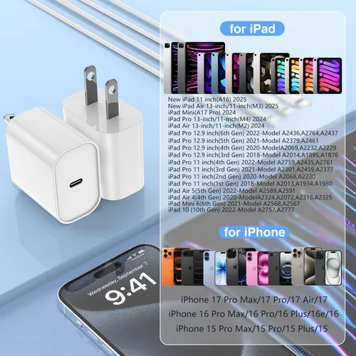 Miniatura 5 de Paquete de 2 cargadores rápidos USB C para iPad Pro 13 (M4)/iPad Pro 12.9/11 en 2025-2018, iPad Air 6th (M2)/5th/4 10.9 pulgadas, iPad 11/10/Mini