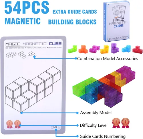 Miniatura 3 de WorWoder Bloques de construcción magnéticos para niños, cubos magnéticos 3D rompecabezas mágicos, juego de 7 bloques magnéticos de múltiples formas