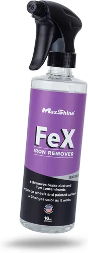Maxshine FEX - Removedor de hierro y limpiador de ruedas, 16 onzas, líquido sin perfume, eliminación de contaminantes, seguro para pintura, ruedas,