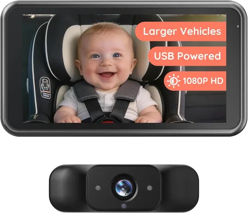 Miniatura 9 de Babyvue BC1 - Cámara de coche para bebé, pantalla HD 1080P de 4.5 pulgadas y zoom 3X, monitor de bebé automático de visión nocturna IR con brillo