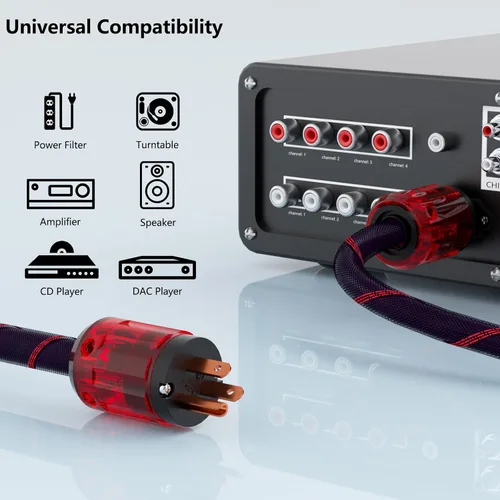 Miniatura 7 de Monosaudio Cable de alimentación de CA de audio de alta fidelidad de 12 AWG de cobre puro OFC de alta pureza, cable de alimentación audiófilo de 125