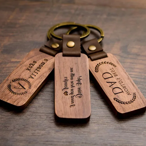 Miniatura 5 de Llavero de madera de cuero personalizado a granel grabado con láser personalizado llavero llavero de madera llaveros etiquetas regalo artesanía