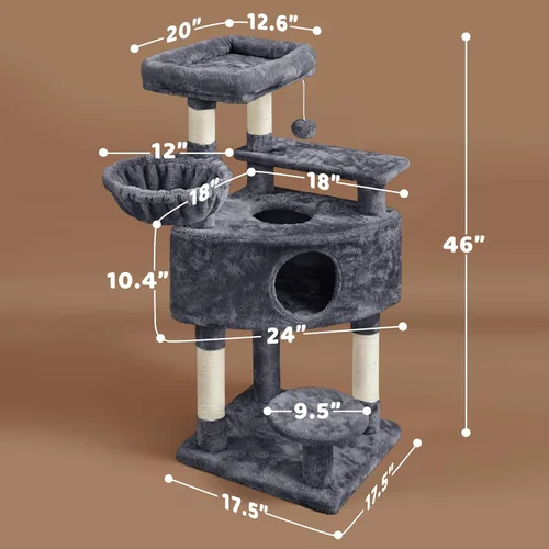 Miniatura 3 de Yaheetech Torre de árbol para gatos de 46 pulgadas Centro de actividades para interiores de varios niveles con amplios condominios, postes