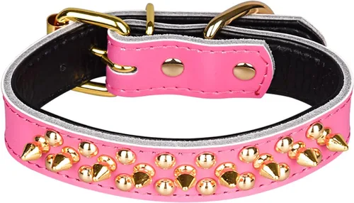 Miniatura 30 de Serijoars Collares ajustables de cuero genuino con tachuelas para mascotas pequeñas, medianas y grandes, Pit Bull, Bulldog, Pugs, Husky (M, morado)