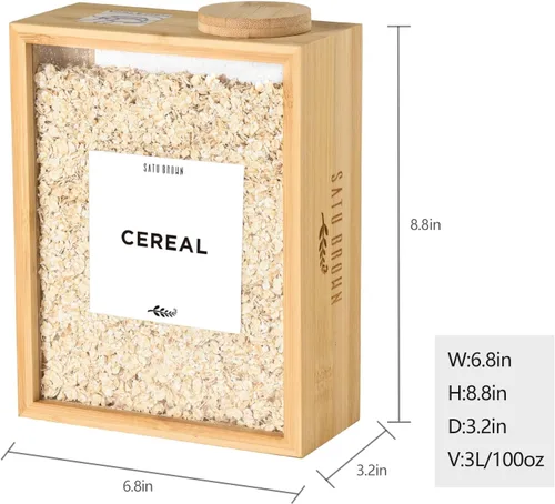 Miniatura 4 de Dispensador de almacenamiento de recipientes de cereales de cocina de bambú, organizadores herméticos de despensa de 3 litros con tapa, organización