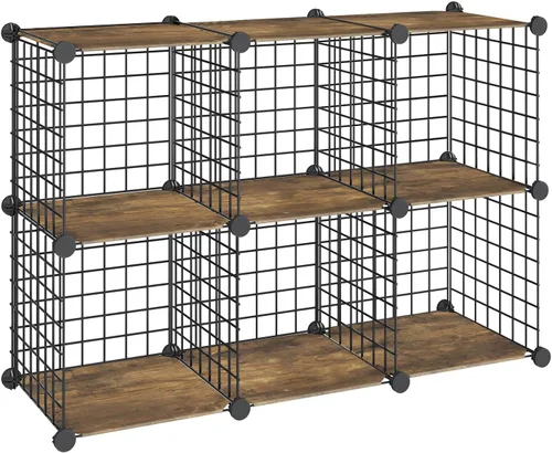HOOBRO Organizador de almacenamiento de cubos de alambre, estantes de 6 cubos, estantes modulares con rejilla de metal, armario de armario de