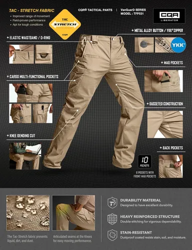 Miniatura 90 de CQR – Pantalones tácticos elásticos tipo cargo para hombre, resistentes al agua, de tela ripstop (antidesgarros), ligeros, ideales para uso diario