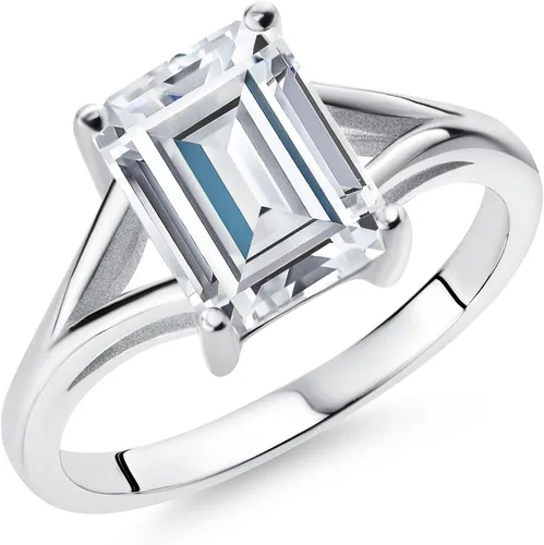 Miniatura 7 de Gem Stone King Anillo de compromiso solitario con diseño clásico de vástago dividido para mujer, plata de ley 925, piedra natal de piedra preciosa