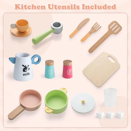 Miniatura 7 de INFANS Juego de cocina de niños, juego de cocina de juguete con máquina de café, estufa, fregadero removible, microondas, gabinete