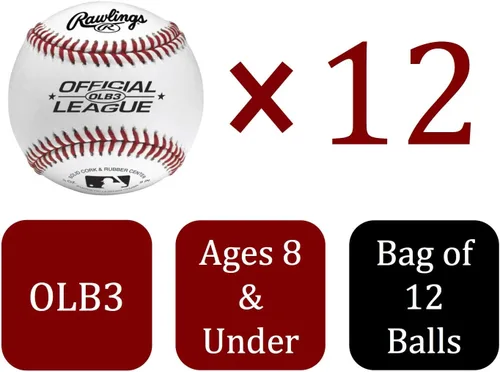 Miniatura 13 de Rawlings Pelotas de béisbol para uso recreativo de la liga oficial Para jóvenes Bolsa de 12 OLB3BAG12 12