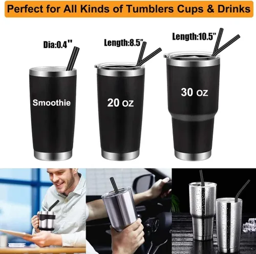 Miniatura 7 de Vinaco Pajitas Reutilizables para Batidos y Malteadas de Boca Ancha de 0.4", Juego de 6 Pajitas de Acero Inoxidable de 8.5" y 10.5" con 1 Cepillo
