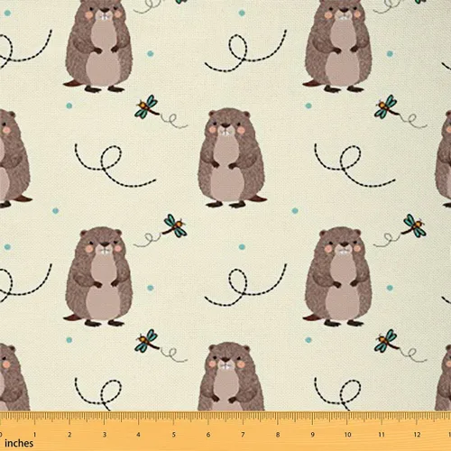Tela de castor de dibujos animados por el patio, Tela de tapicería de animales salvajes canadienses, Preciosa tela para exteriores con estampado de