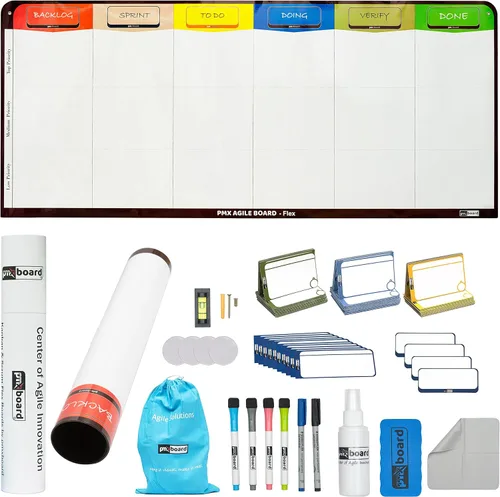 Miniatura 10 de Tablero Kanban magnético de 3 columnas, kit de pizarra blanca flexible Scrum, kit ágil, 47 tarjetas Kanban magnéticas, juego de tarjetas Scrum.